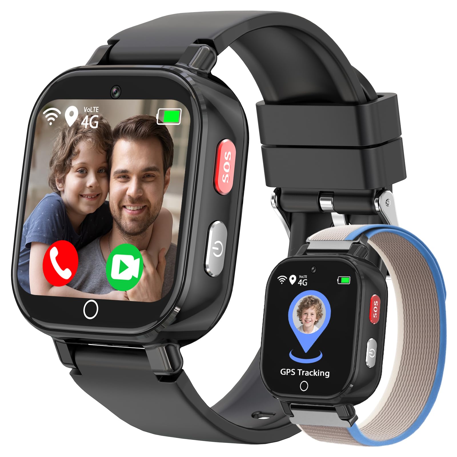 Smartwatch Bambini con Telefono 4G Videochiamata IP68 Impermeabile Nero | GPS Chat Vocale Modalità Classe Contapassi SOS Sveglia Camera, Orologio Smartwatch Regalo per Bambino e Bambina