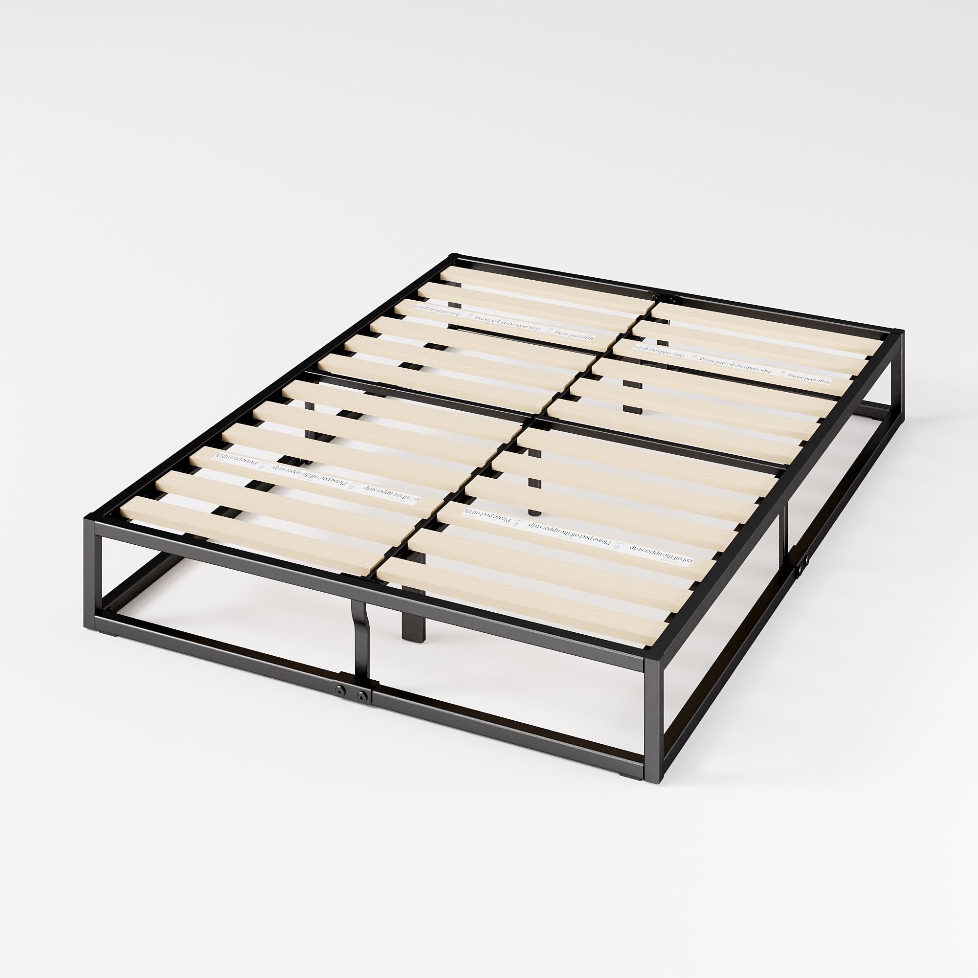 Zinus Joseph Bettgestell 140x200 cm - Metallbett 140x200 mit Lattenrost aus Holz - 25 cm Hohe Plattform mit Freiraum Darunter - Kompakte Verpackung & Einfache Montage - Schwarz