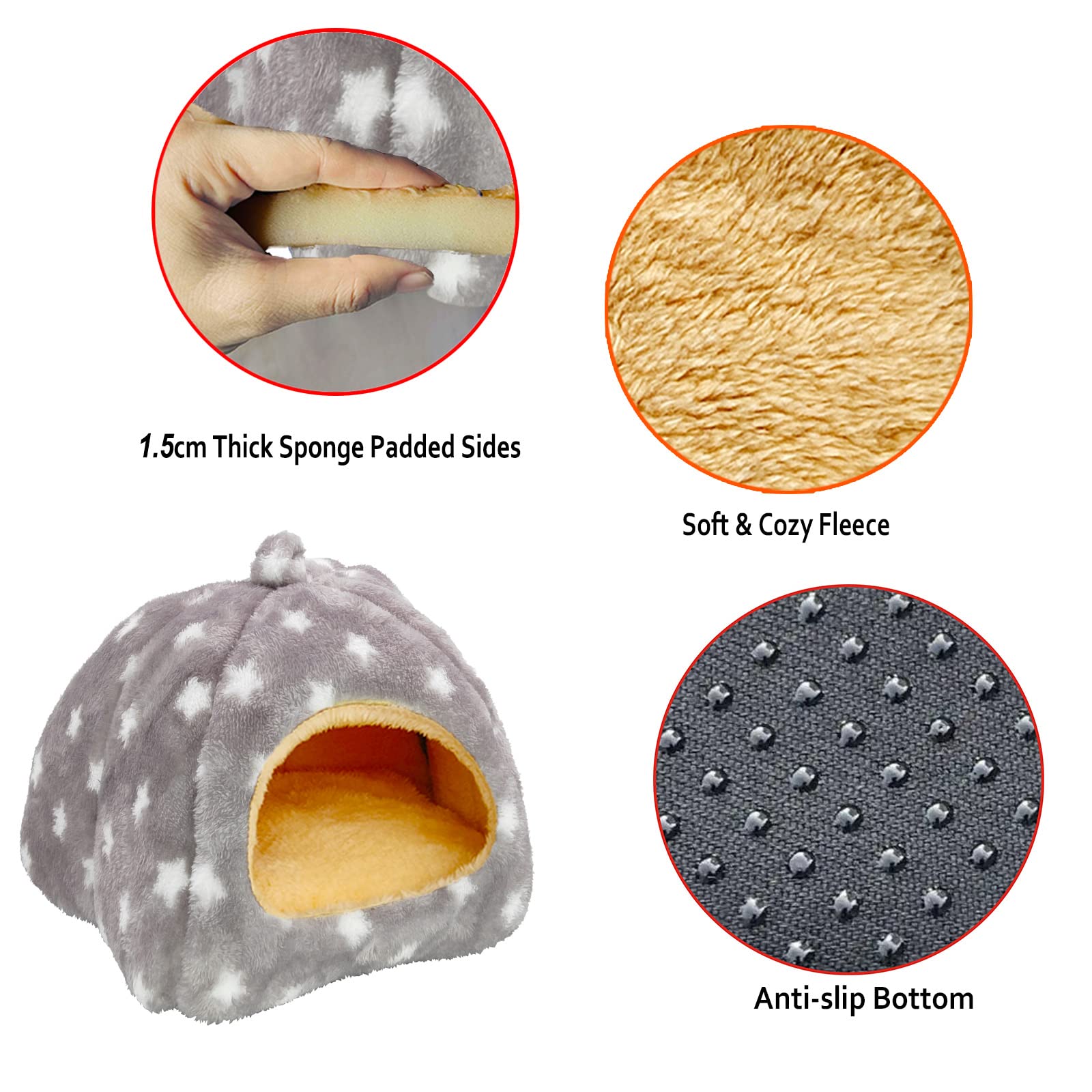 Cama de conejillo de indias, accesorios para la casa de conejillo de indias cama cálida para animales pequeños hámsters chinchillas conejos enanos erizos. M, estrellas de color gris claro.