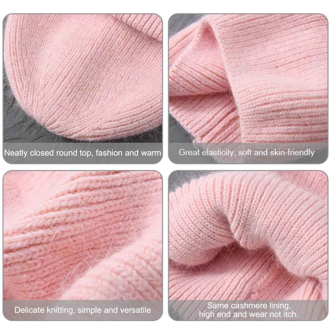 Gorro De Invierno Para Mujer, Gorro Tejido De Cachemira Con Doble Pliegue, Gorros De Piel Larga, Gorro Cálido