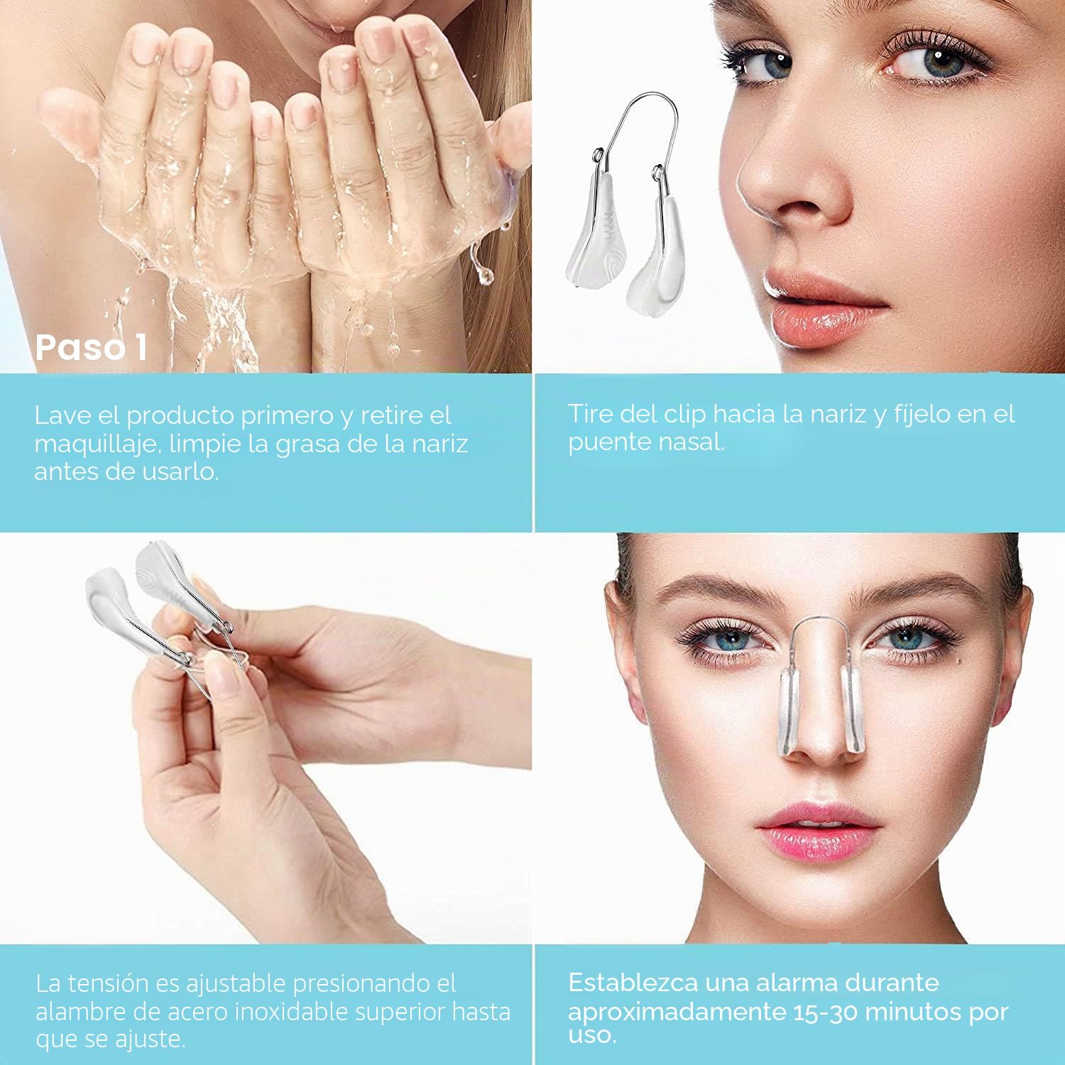Corrector de Nariz, 2 Pinzas Moldeadoras Sin Dolor de Silicona Para Levantar y Estirar el Puente Nasal Sin Cirugía - Herramienta de Belleza