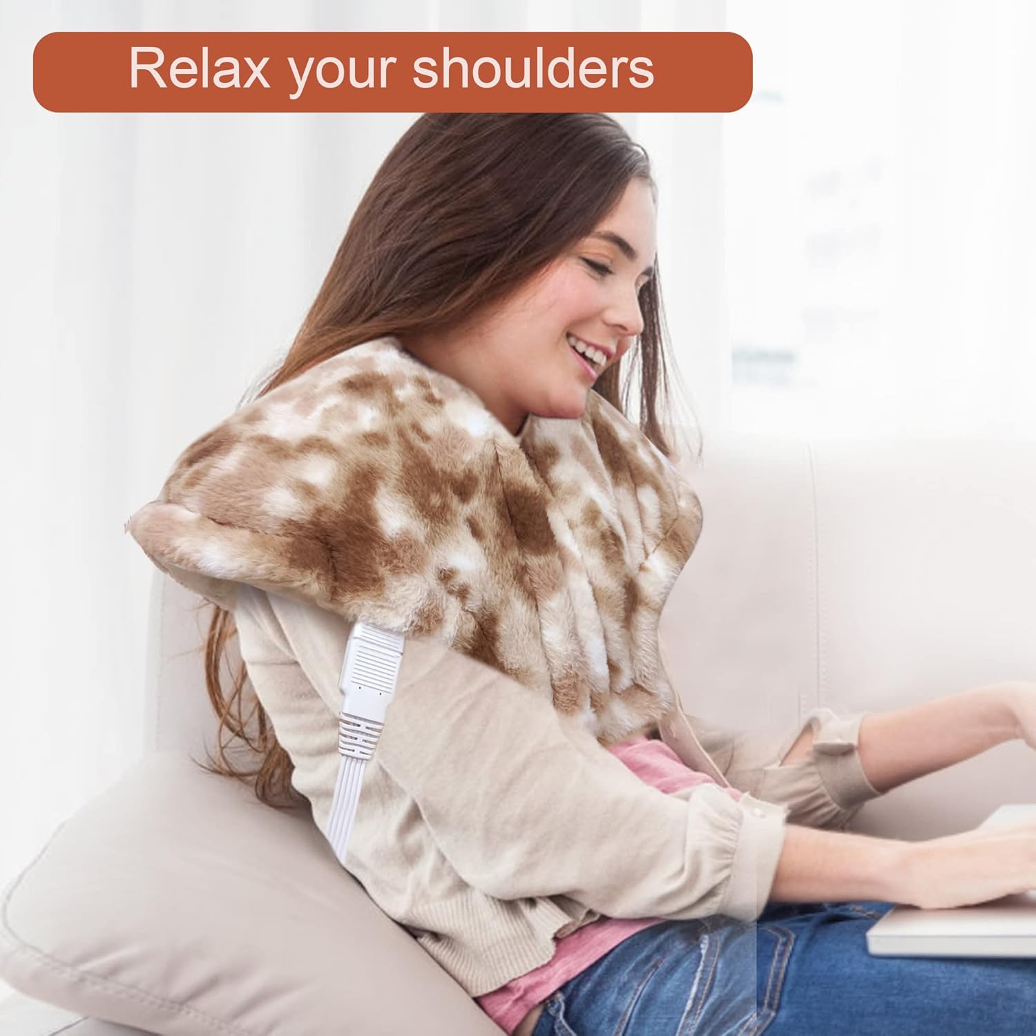 Electric Heating Pad for Back and Shoulder with Massage, Percussive Massage Heated Pad, 24'' x 27'' Weighted Heating Pad- 12 Massage Mode Settings, 12 Heat Settings, Auto Off