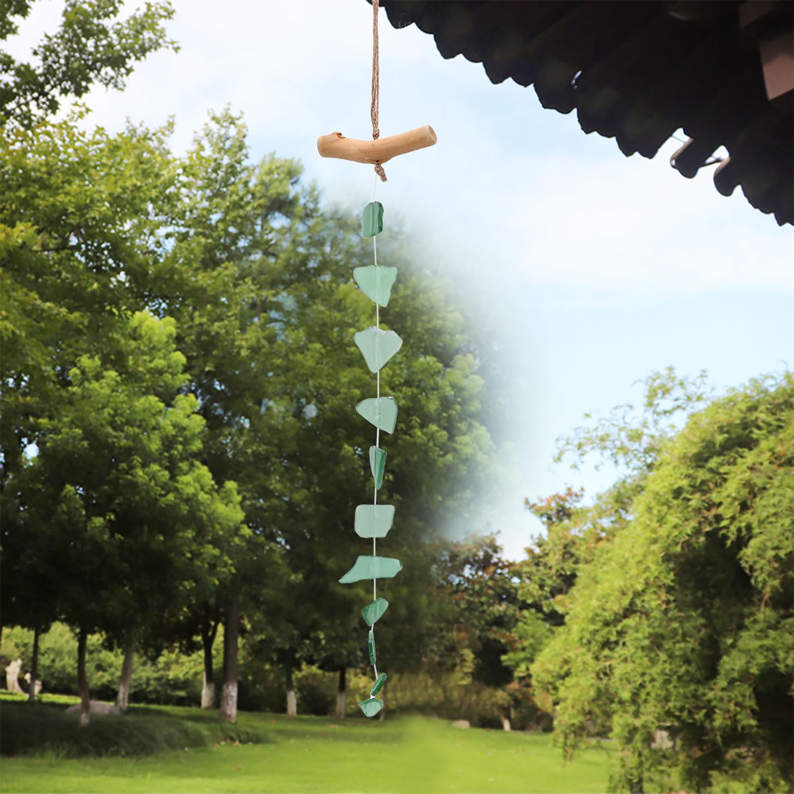 Campanas de Viento Carillón de Madera Flotante de Vidrio Marino Hecho a Mano único para Decoración Interior y Exterior (Estilo A)