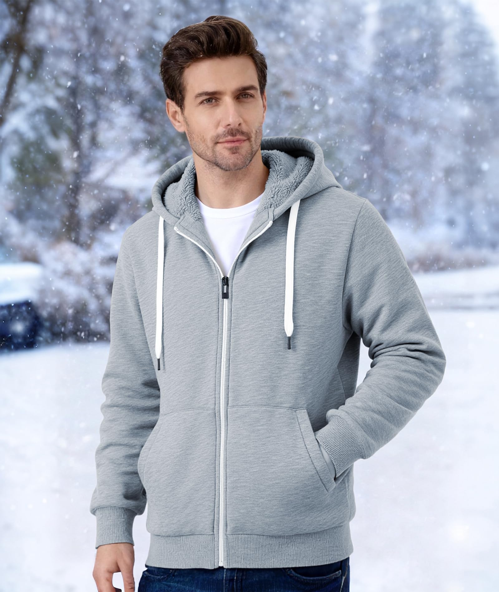 SPEEDRUN Sudaderas Hombre Cremallera con Capucha Negra Chaqueta Pelo Sudadera for Men Gruesa Invierno Completa Full Zip up Hoodie Regular