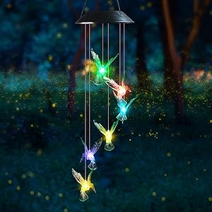 GSBLUNIE Color-Changing LED Solar Mobile Wind Chime, Solar Powered LED Hanging Lamp Wind Chime Light Wind Chimes for Outdoor Indoor Home Yard Garden Decoration