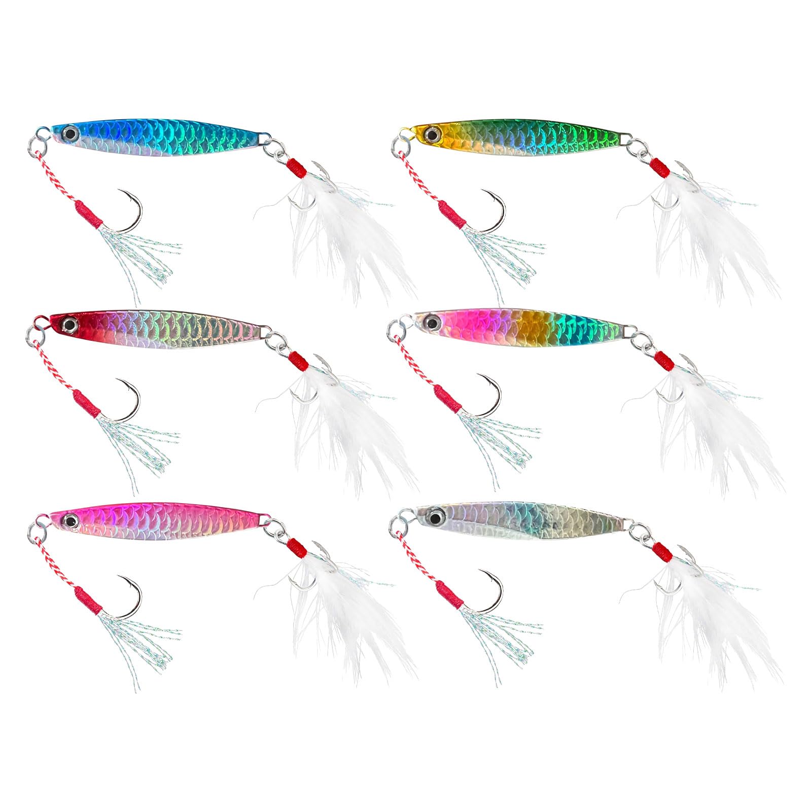 6 Pcs Sea Fishing Lures,Hard Metal Sea Fishing Spinners Set,Fish Lure for Saltwater Freshwater Trout Bass Salmon(21g)
