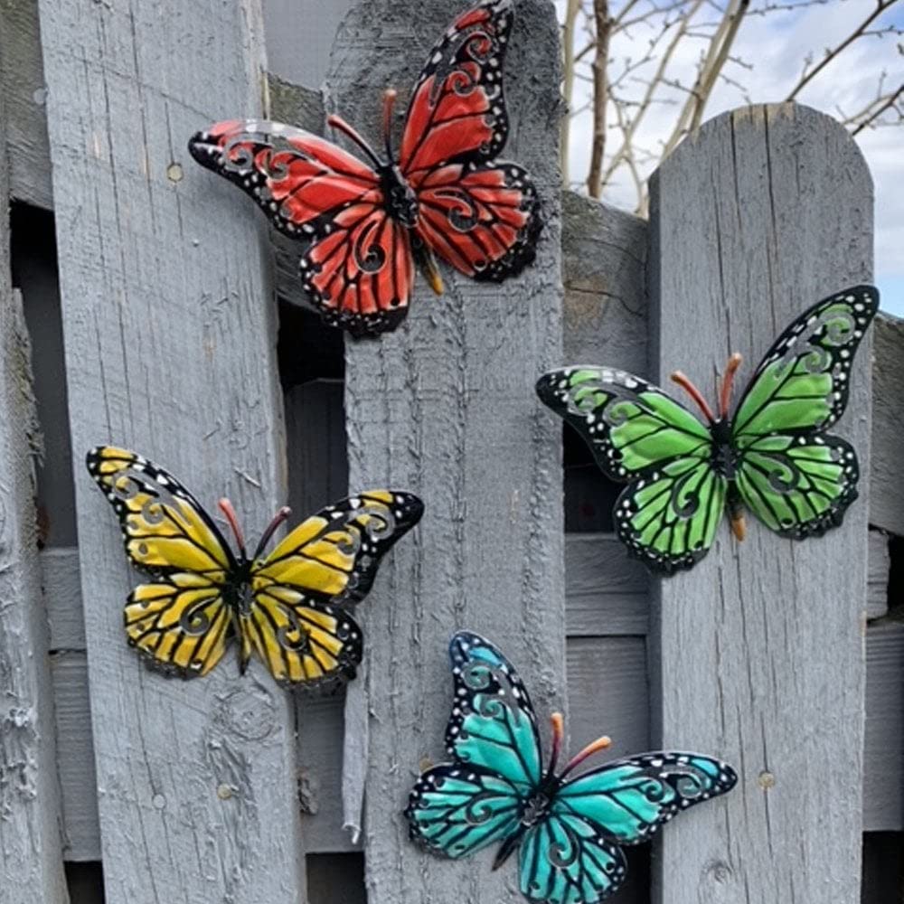 Maggy Kay Gifts Set of 4 Decorative Garden Butterfly Fence Hangers for Outdoor Sheds Walls Fences