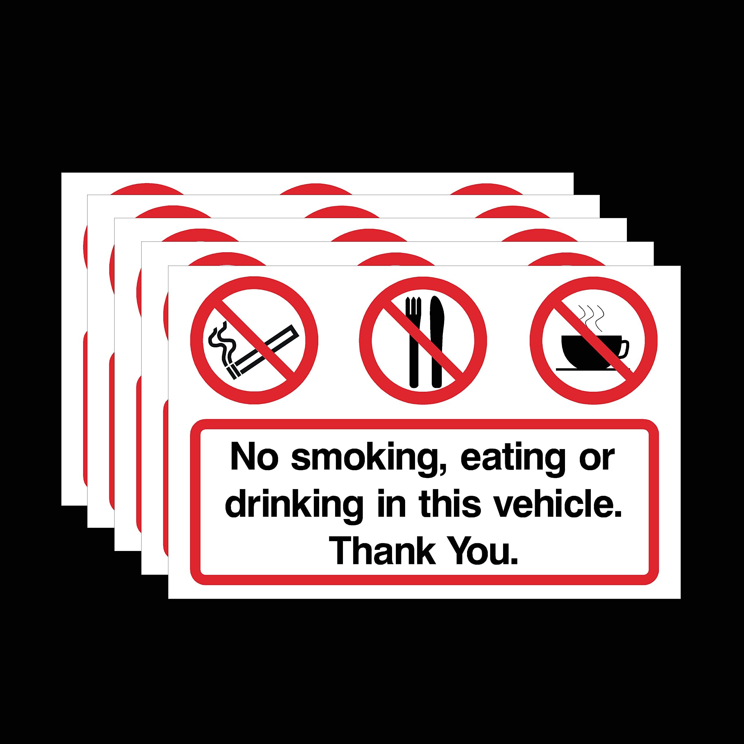 5x No Smoking, Eating or Drinking Sign Self Adhesive Sticker for Taxi Uber Car Van Lorry