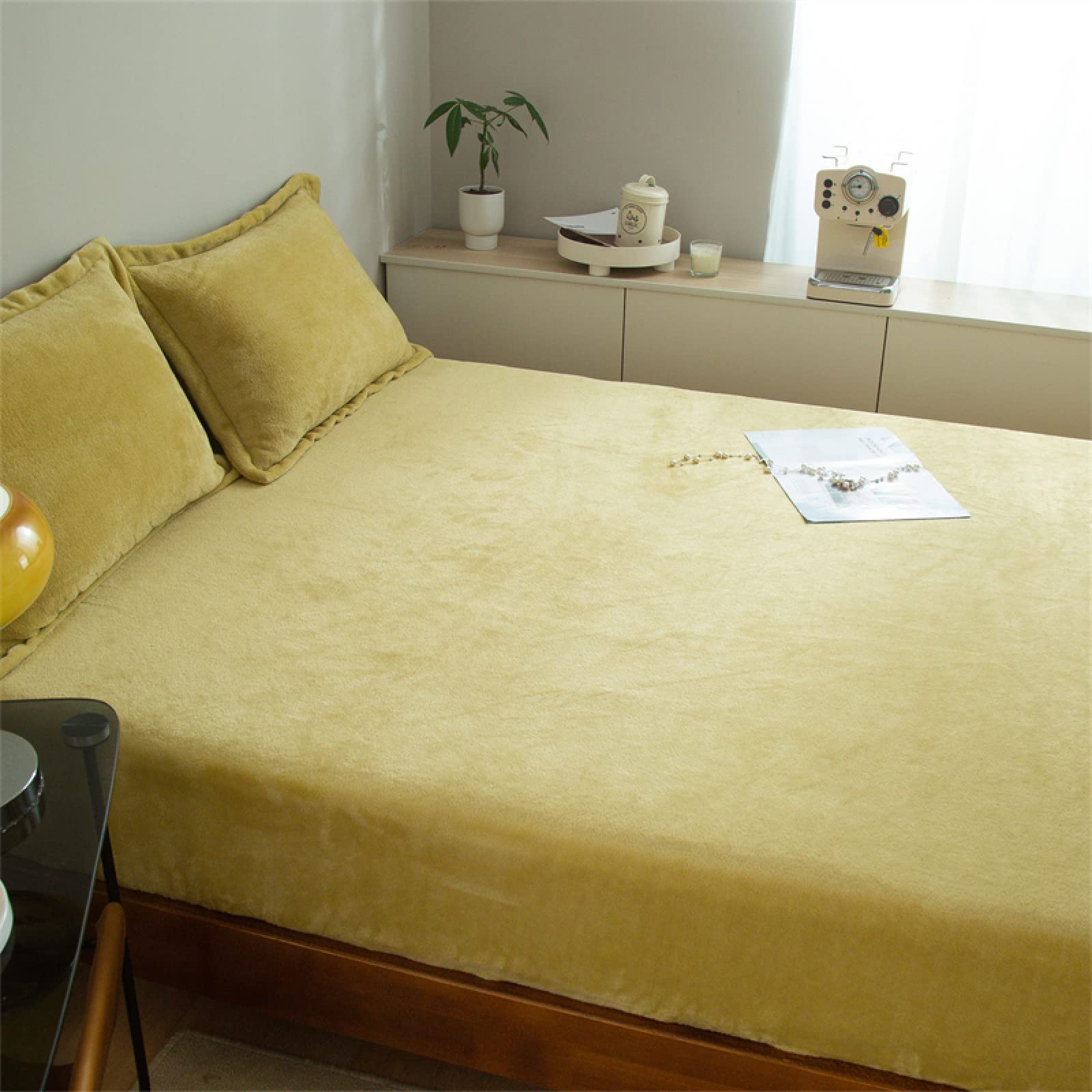 FCLDESHOP für Boxspringbetten & Wasserbetten,Herbst-Winter-Flanell-Bettwäsche-Spannbettlaken, einfarbig, Warmer, tiefer Taschen-Matratzenschoner für EIN Doppelbett, dunkelgrün, 150 cm x 200 cm