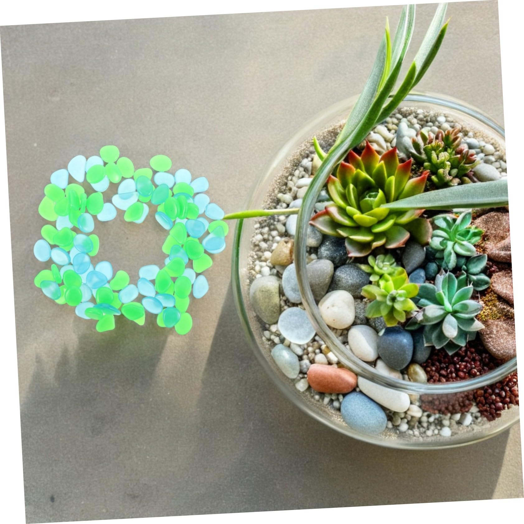 500 Pezzi Pietre Luminescenti in Resina per Vasca e Giardino Ciottoli Decorativi Fluorescenti per Vasi Sentieri e Decorazioni Notturne senza Elettricità