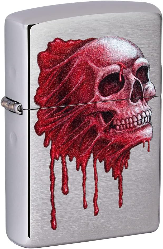 Zippo Gory Skull Design Brushed Chrome Pocket Lighter