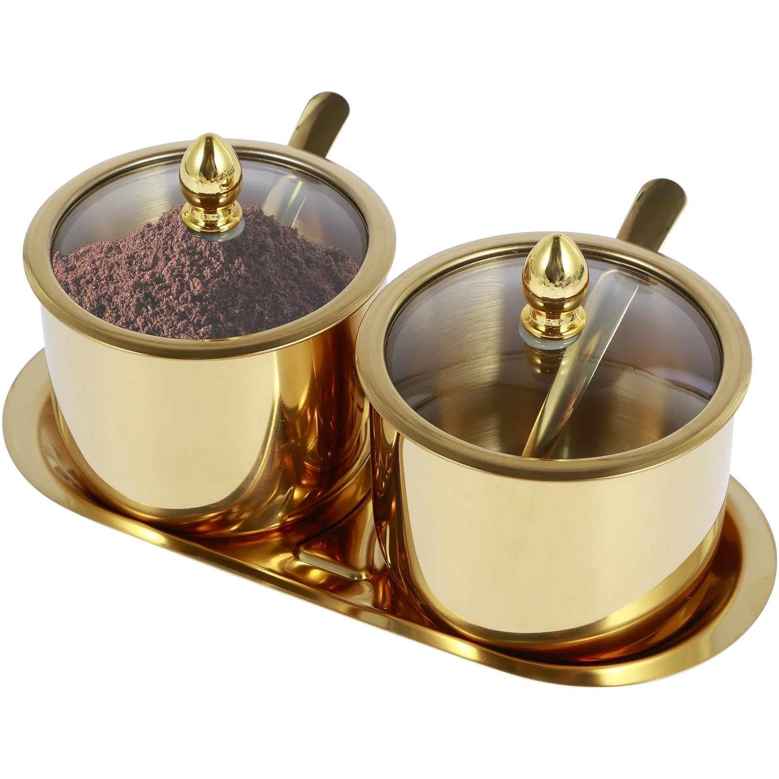 WSQHAO Stainless Steel Sugar Bowl Set With Lid And Spoon for Condiment