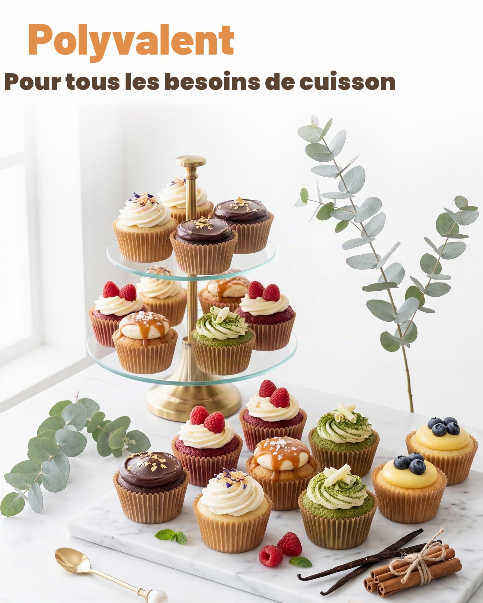 Caissette Muffins Papier 200 pièces Standard Naturel Moule Parchemin Résistant à la Graisse Non Blanchi