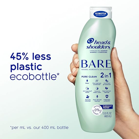 Head & Shoulders Anti-Dandruff Shampoo and Conditioner, BARE Pure Clean 2-in-1 Twin Pack, 1% Pyrithione Zinc, Scalp Care, Sulfate-Free, Silicone-Free, 13.5 Fl Oz Each