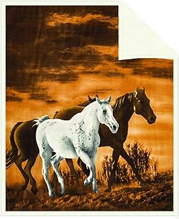 Fleece Sherpa Receiving Baby Blanket - Boys Girls Thick Soft Poly Double Layer Plush Minky Comfy Blankets for Infants Toddlers & Pets with Printed Wild Horses Imagery Throws Size 30