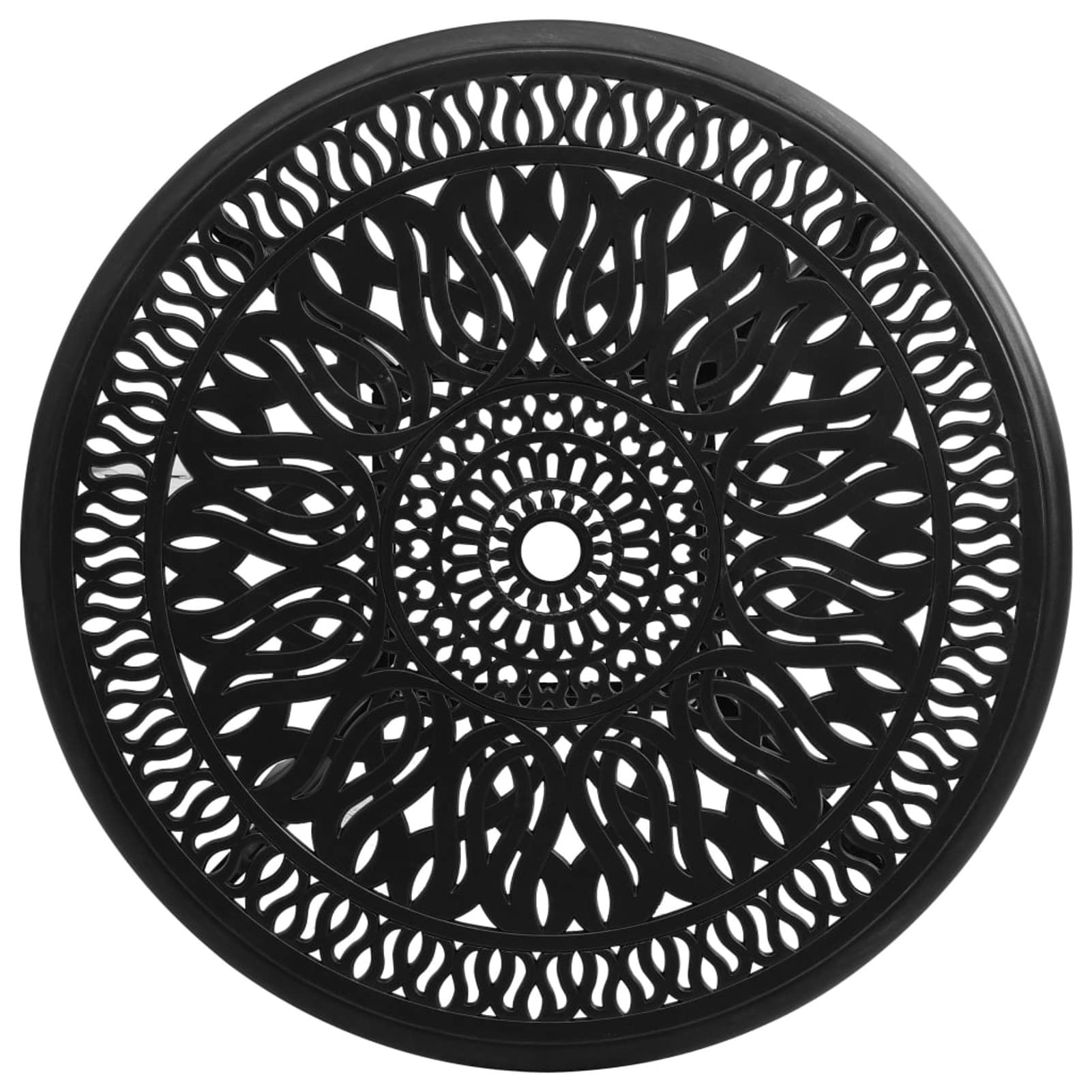 Tavolo da Giardino Nero 90x90x74 cm in Alluminio Pressofuso,Tavolo Rettangolare Struttura in Metallo Piano Effetto Legno per Giardino