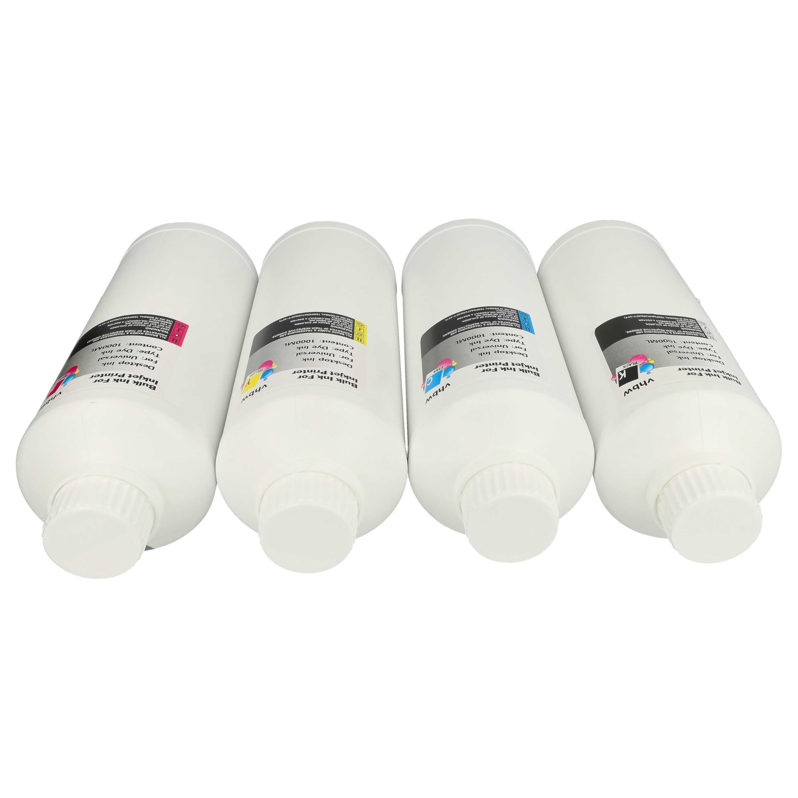 vhbw 4X Nachfülltinte für Drucker | Refillset Dye Cyan, Dye Magenta, Dye Schwarz, Dye Yellow, 1000ml