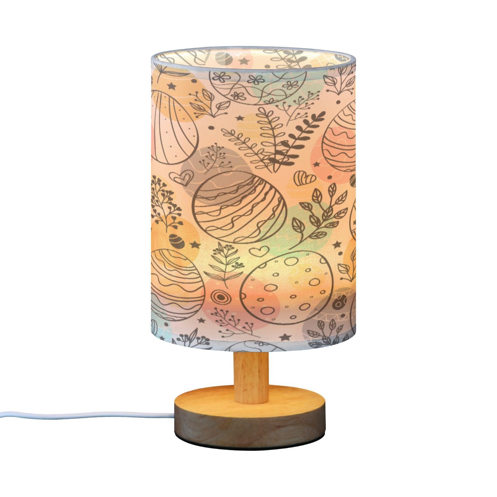 SDMKA Cute Easter Eggs Bedside Table Lamp for Bedroom, Minimalist Nightstand Lamp with Round Fabric Shade for Living Room, Office, No Bulb Required