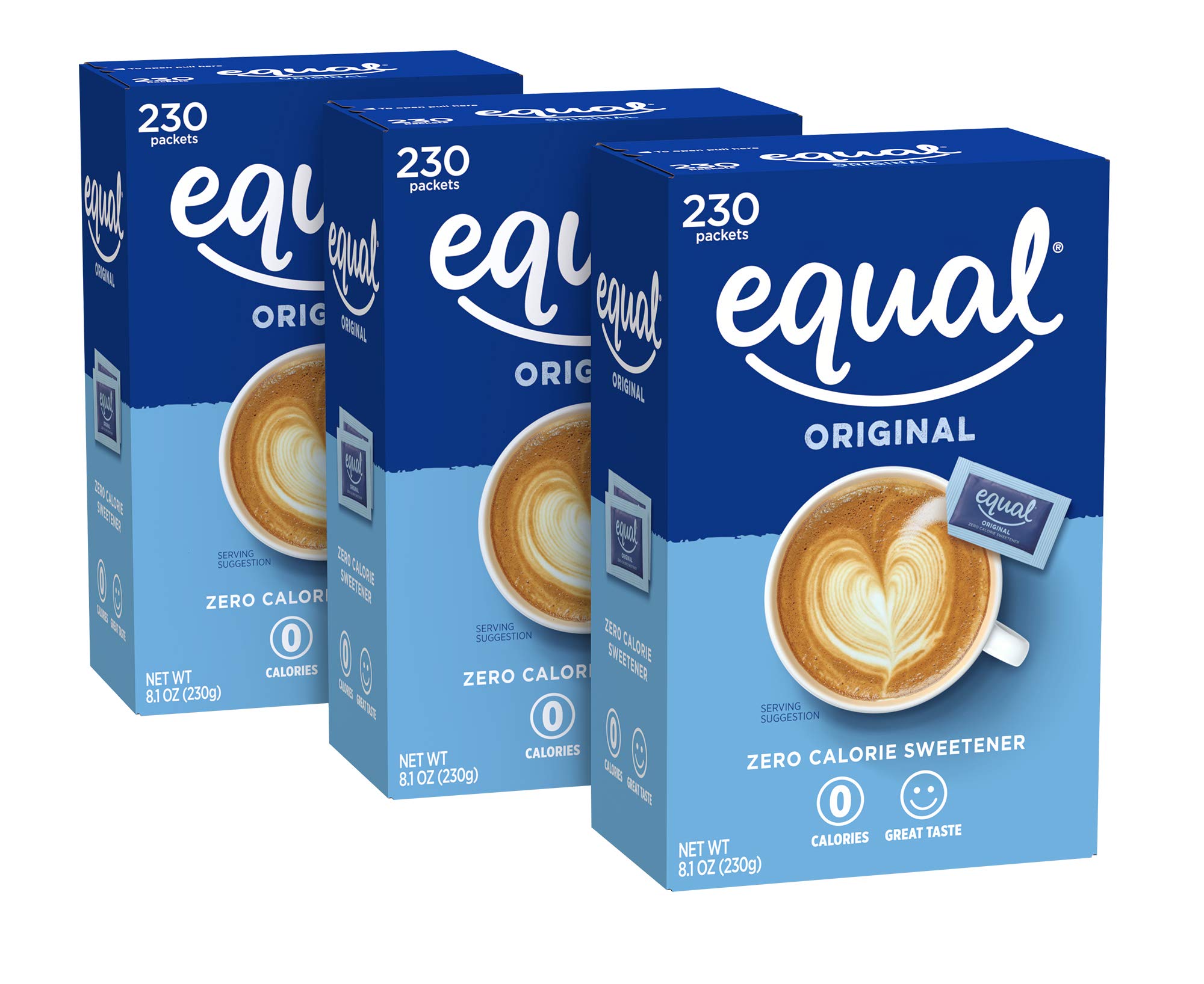 EQUAL 0 Calorie Sweetener, Sugar Substitute, Zero Calorie Sugar Alternative Sweetener Packets, Sugar Alternative, 230 Count, Pack of 3