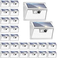 Vista 16 de Peasur Luces solares impermeables para exteriores, paquete de 4 140 luces LED con sensor de movimiento, 3 modos de luces de seguridad alimentadas