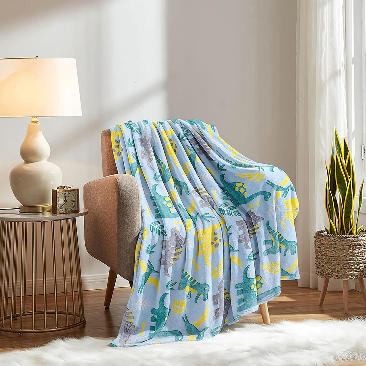 Cnyvbed Dinosaur Gifts Toys for Kids Boys Glow in The Dark Black Dinosaur Blanket For 2 3 4 5 6 7 8 9 10 Years Old Girls Boys for Couch Bed Super Soft Light Blue 50"x60"