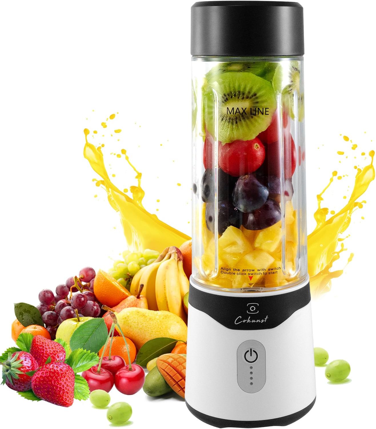 COKUNST Portable Blender, USB Rechargeable Personal Size Blenders, Smoothie Blender with 6 Blades for Protein & Shakes, Mini juicer with Extra Handle Lid for Travel Sports Outgoing, 18oz, Green