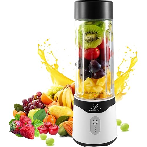 COKUNST Portable Blender, USB Rechargeable Personal Size Blenders, Smoothie Blender with 6 Blades for Protein & Shakes, Mini juicer with Extra Handle Lid for Travel Sports Outgoing, 18oz, Matte Back