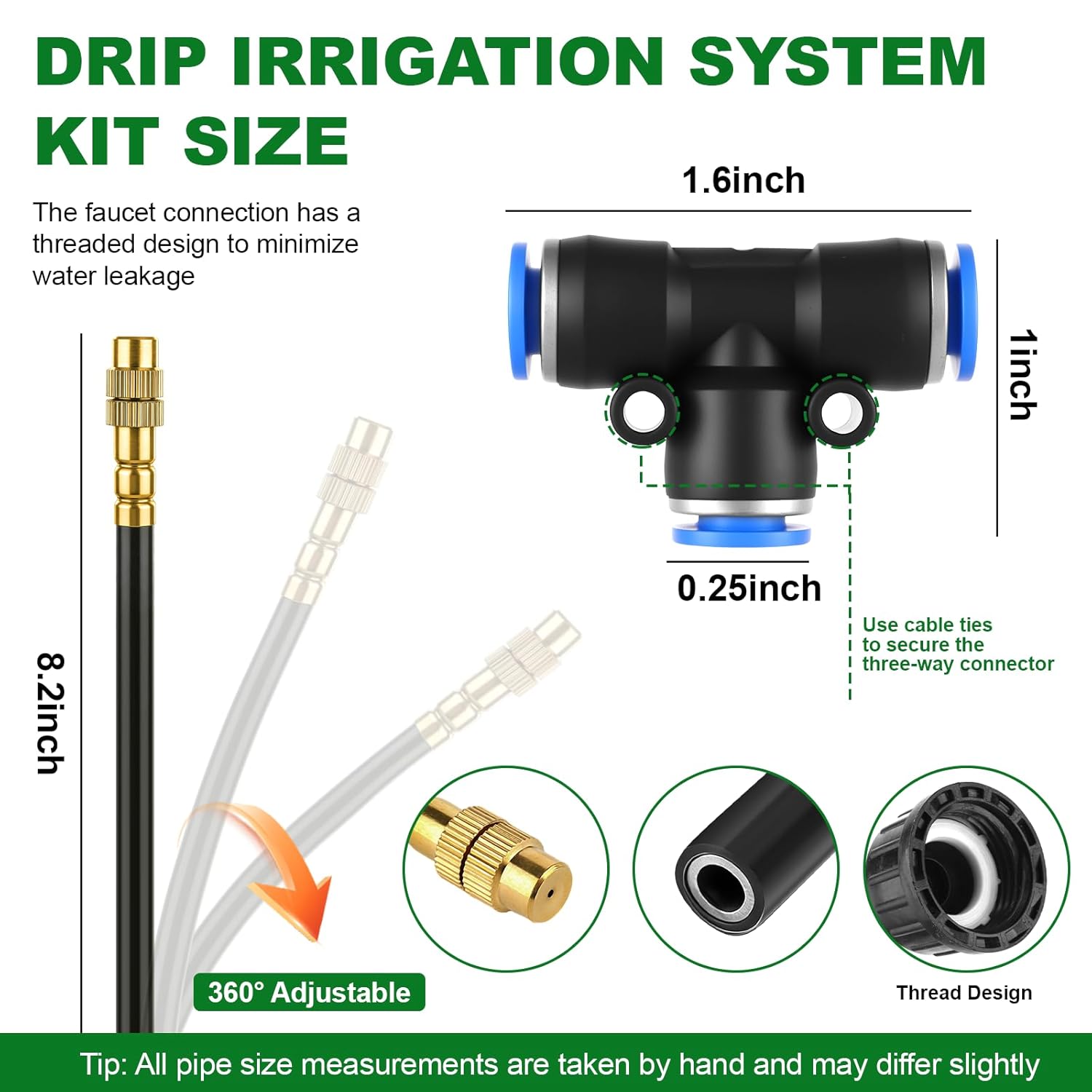 Drip Irrigation System, 100FT 1/4" Garden Watering for Outdoor Plants & Raised Beds, 30pcs Upgraded Brass Nozzles 360° Adjustable Misting Kit, UV-Resistant Tubing for Greenhouse, Lawn & Patio Cooling