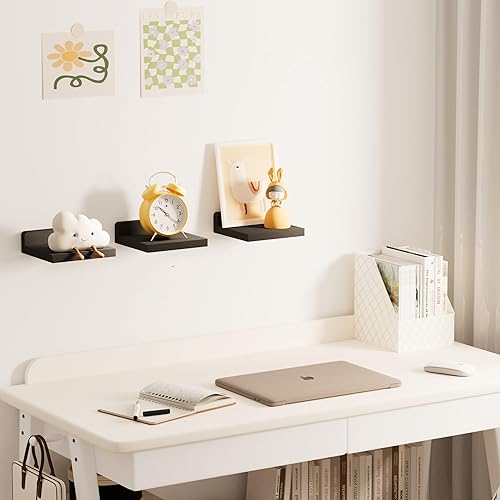 Miniatura 6 de Estantes flotantes pequeños, mini estantes colgantes, estante de pared de 5 pulgadas para baño, sala de estar, dormitorio, paquete de 3, con 2 tipos