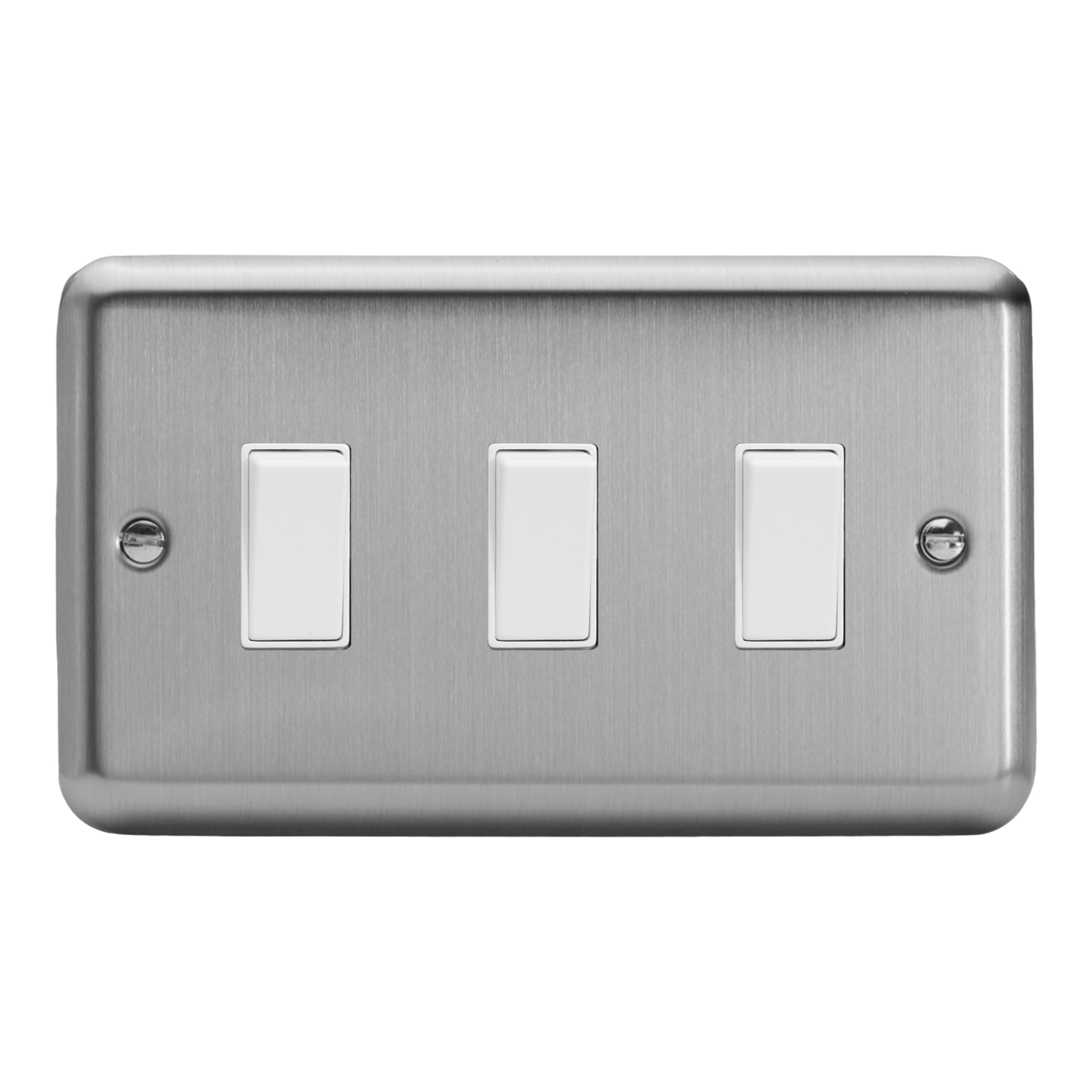 Varilight Triple Rocker Light Switch 2-Way Twin Plate - Value Matt Chrome With White Rockers, XS93W