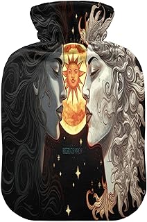 Wajiw Hot Water Bottle with Cover 2L Warm Water Bottle for Hot and Cold Compress Hot and Cold Therapies,Hand Feet Warmer,Sun and Moon