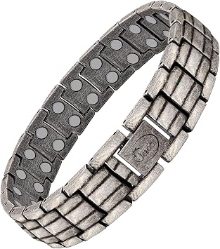 JEROOT Magnetic Bracelets for Men, Pure Titanium Bracelet 3500Gauss Per Magnet, Mens Bracelet Lymphatic Jewelry GiftsAncient silver
