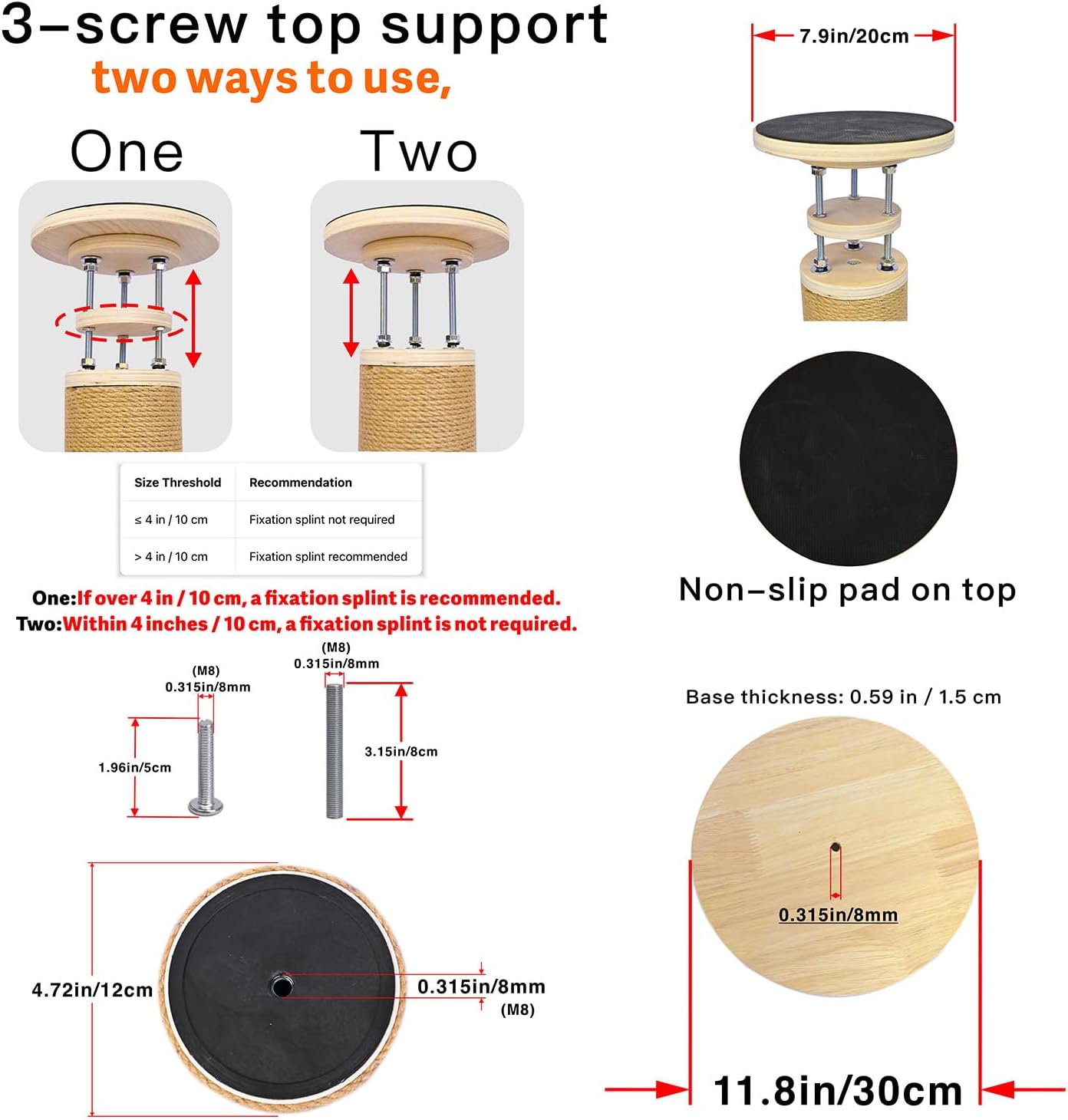 Floor to Ceiling Cat Scratching Post Tree, Adjustable Height 40in-120in Tall PVC Cat Climbing Pole, Sturdy Cat Activity Tower for Indoor Cats to Climb, Scratch & Play