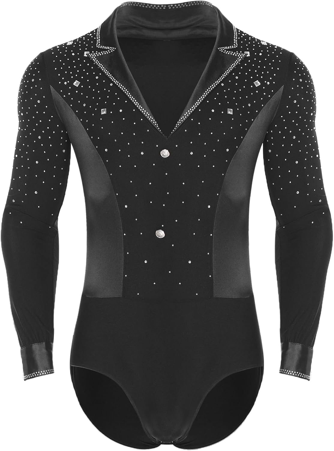 Mens Long Sleeve Latin Dance Shirt Tops Figure Skating Bodysuit Tango Cha-cha Ballet Dancewear