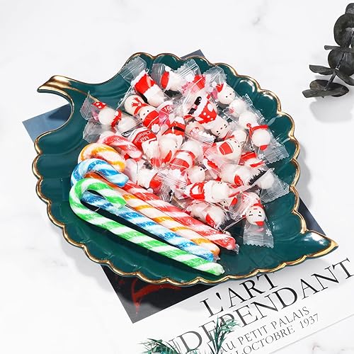 Miniatura 6 de Bandejas de cerámica para joyas, plato para anillos, plato de cerámica para dulces, plato en forma de hoja (verde negruzco, mediano)