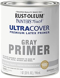 Rust-Oleum Brush On Acrylic Paint 1980502 Painters Touch Quart Latex, Flat Gray Primer, 1 (Pack of 1), 32 Fl Oz