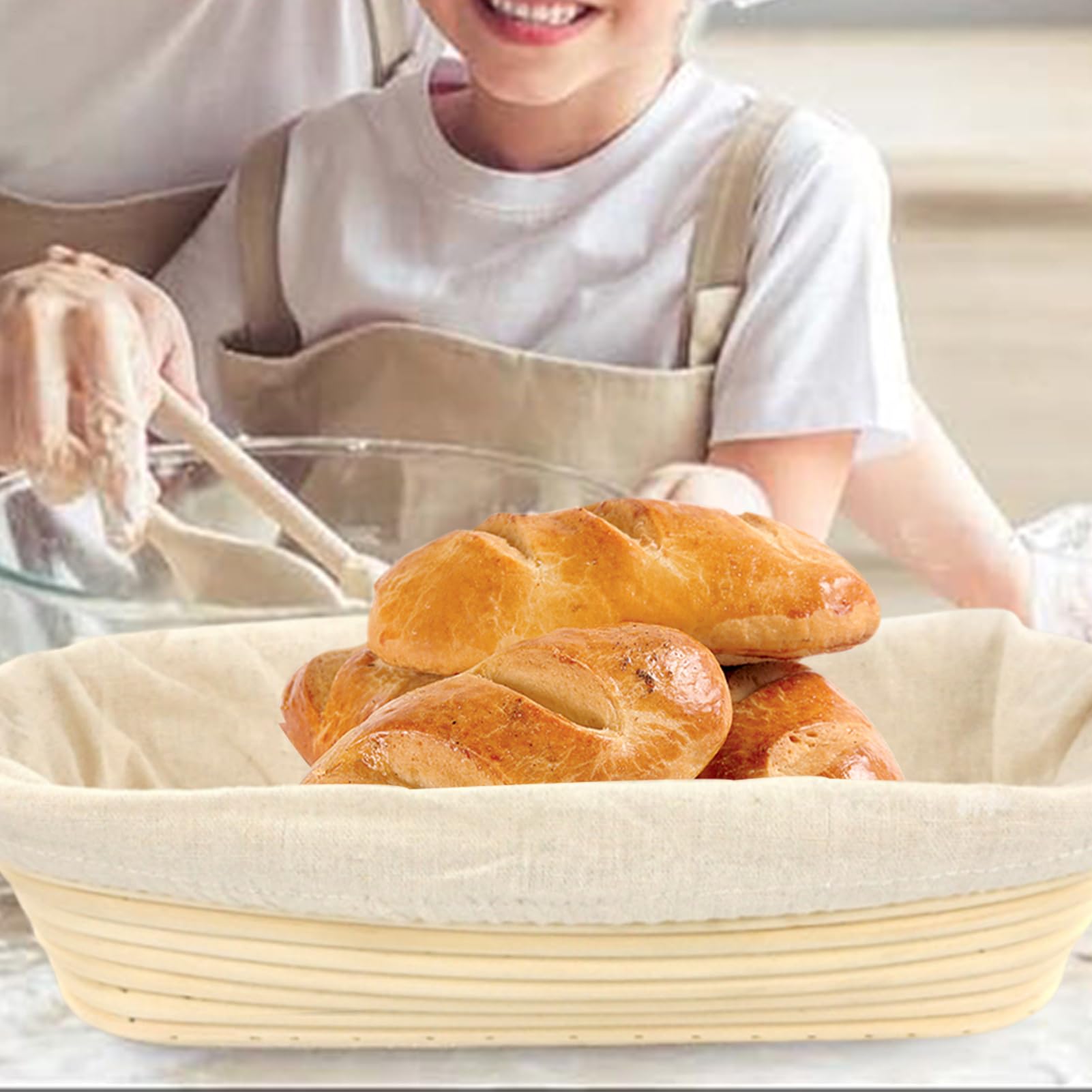 Sauerteig -Teigschüssel - Ovaler Fermentationskorb, Proofing Bowl Mit Rattan Liner | Handgefertigte Brotformwerkzeug Für Vollkornbacken, Vorbereitungskorb Für Heimbäcker Und Brotrezepte