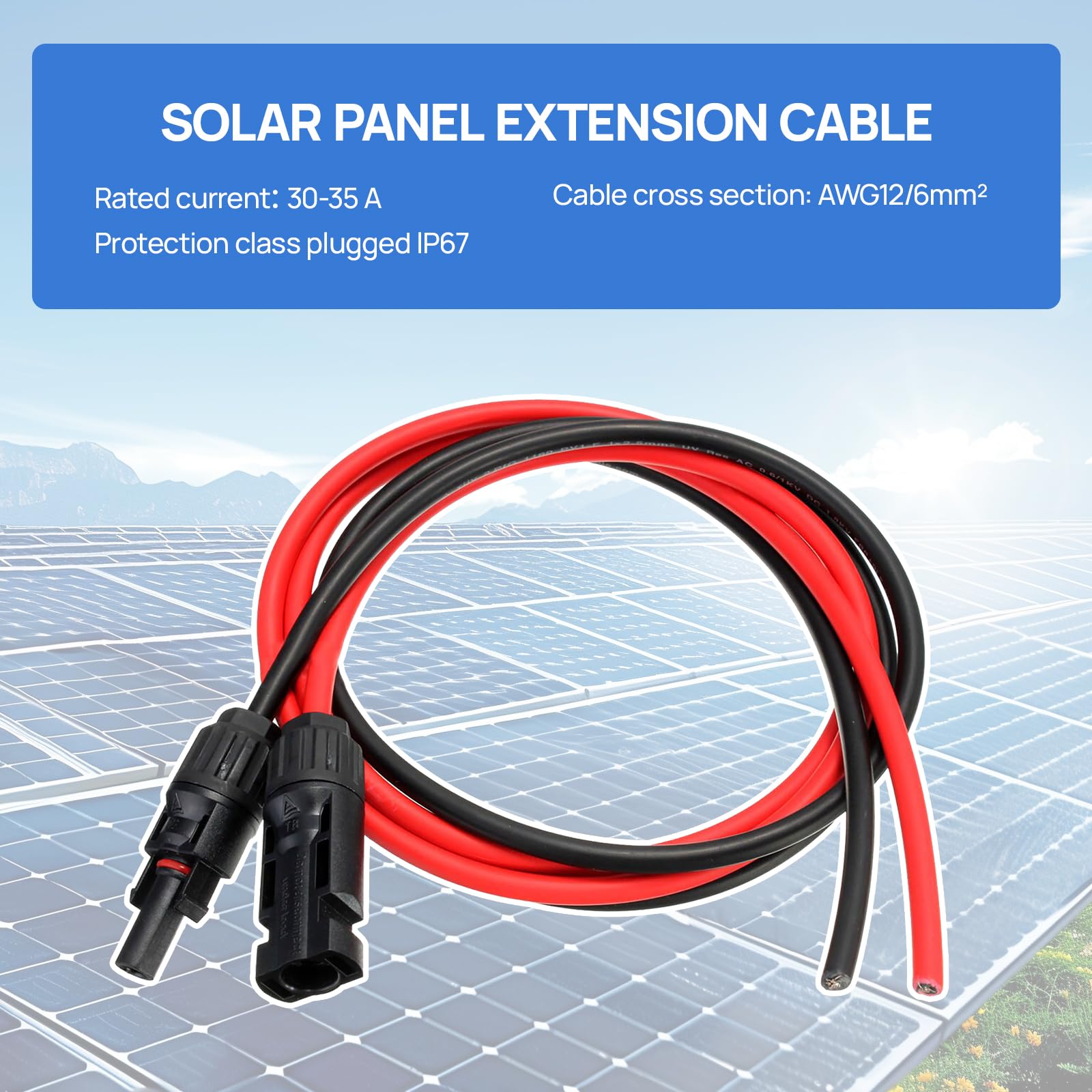 Verlängerungskabel 20 Meter 6mm², Solarkabel 6mm2 Solarstecker Solarkable Verlängerung, PV Kabel 6mm2, IP67 Photovoltaik Kabel für PV Solaranlage & Balkonkraftwerk