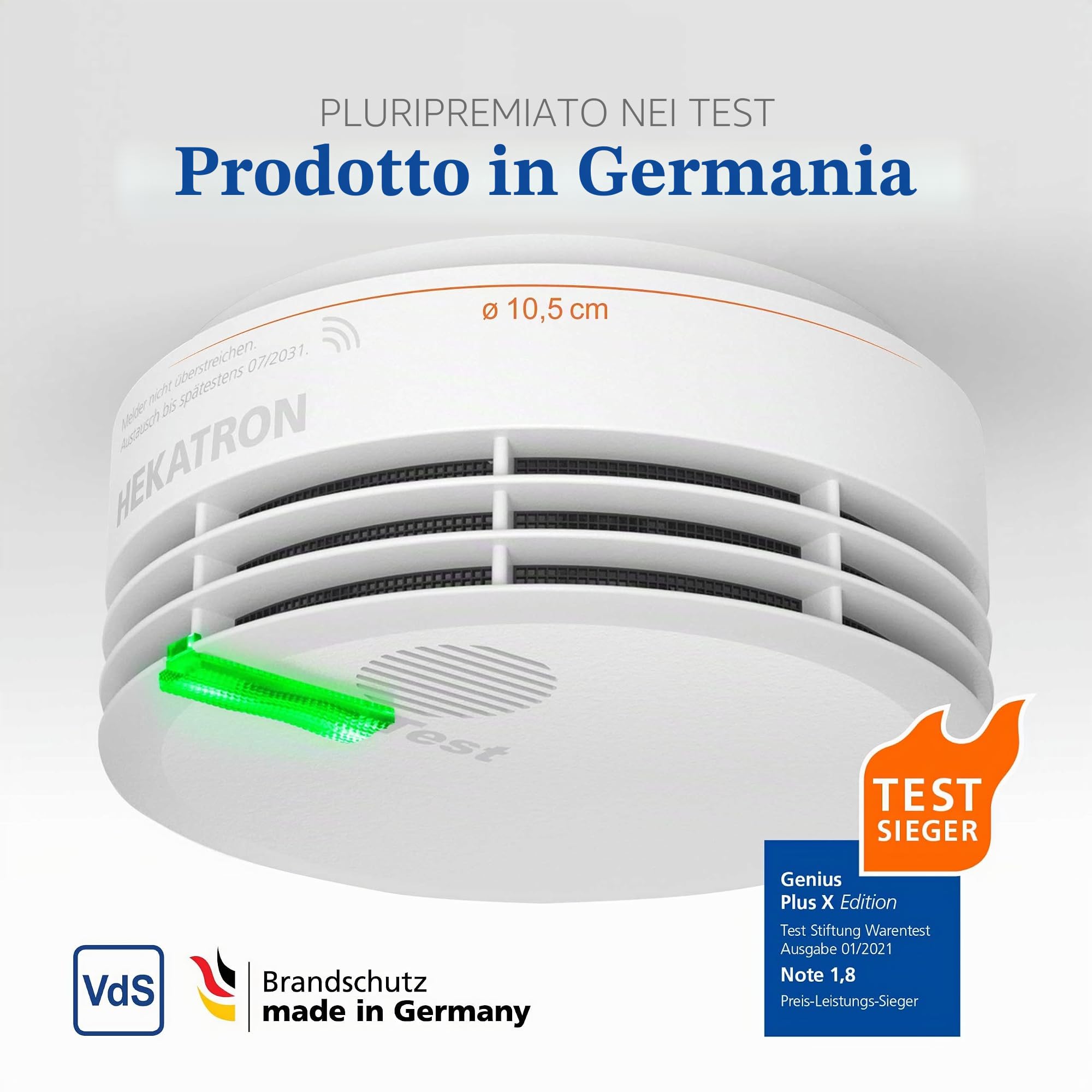 Hekatron Genius Plus X Edition - Rilevatore di Fumo con Batterie Integrate e Cuscinetti Adesivi Inclusi - Bianco