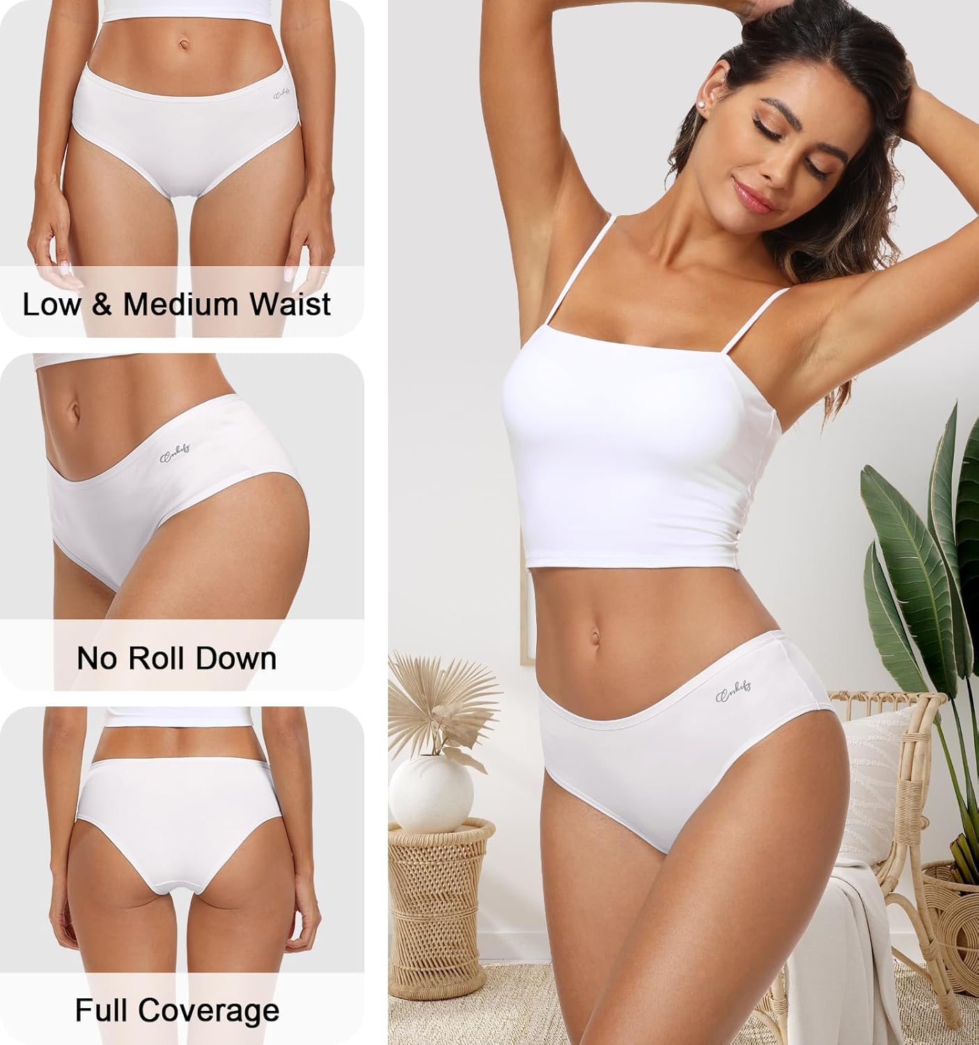 coskefy Womens Underwear Cotton Hipster Panties Soft Stretch Ladies Cheeky Bikini Briefs 4 Pack - Image 3