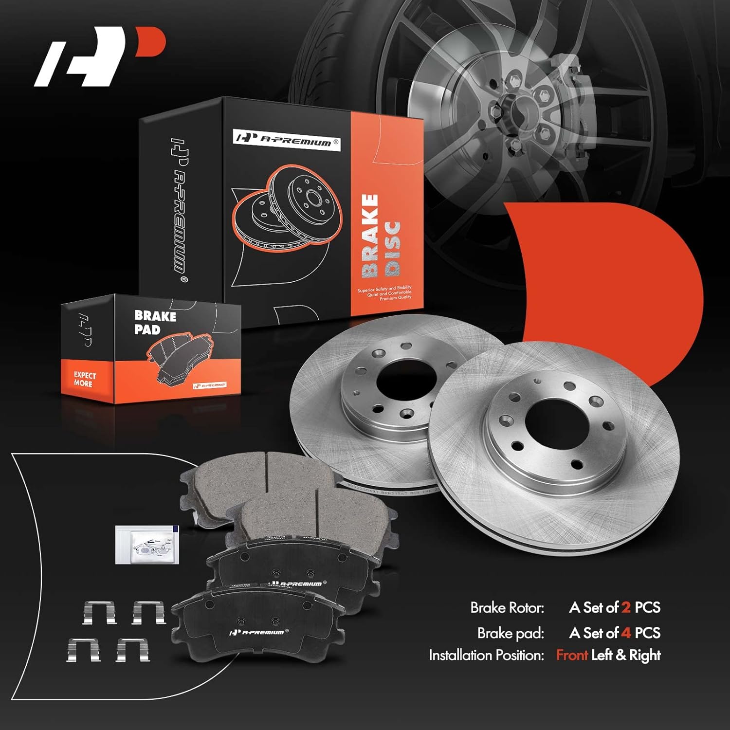 A-Premium 11.10 inch (282mm) Front Vented Disc Brake Rotors + Ceramic Pads Kit Compatible with Select Mazda Model - 6 2003 2004 2005, 6-PC Set