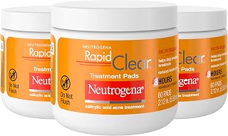 Neutrogena Rapid Clear 2% Salicylic Acid Acne Face Pads, 3-Pack - Maximum Strength Oil-Free Pads for Fast Breakout Relief