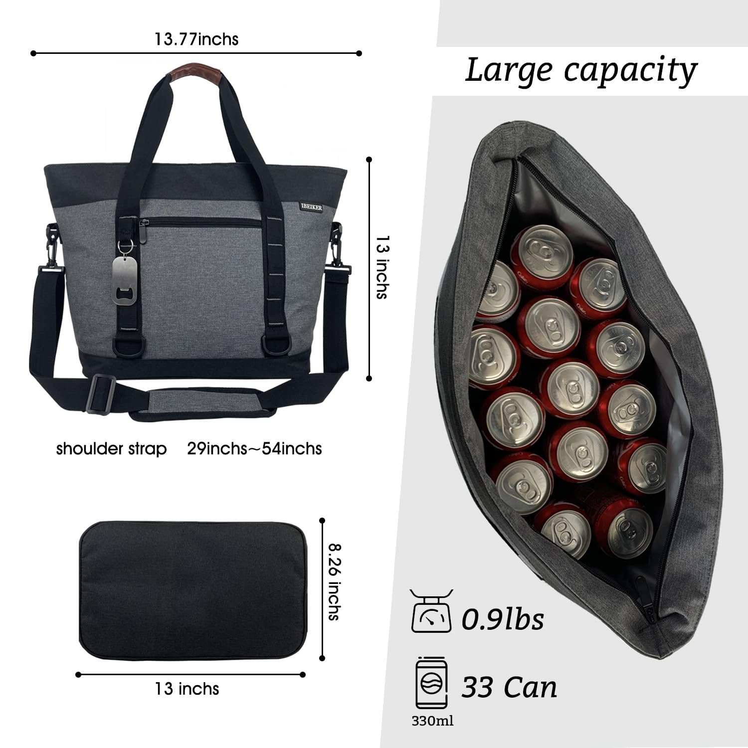 Isolierte Kühltasche, große isolierte Tasche, wiederverwendbare Einkaufstaschen, auslaufsicher, weicher Kühler mit Taschen, Flaschenöffner, geeignet für Supermarkt, Einkaufen, Reisen, Strand