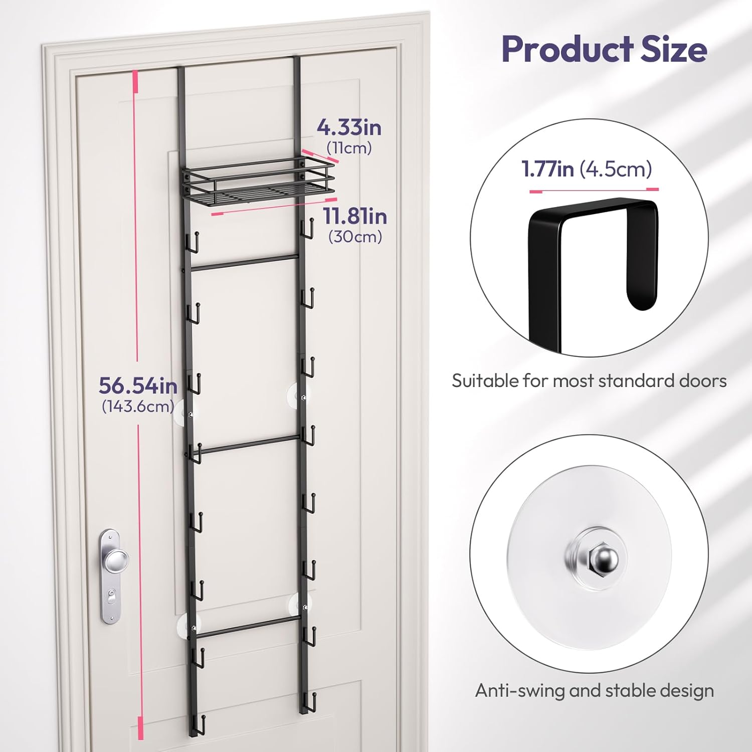 SWTYMIKI Over The Door Purse Organizer - Wall Mounted Handbag Organizer with 16 Hooks and Metal Basket, Hanging Purse Storage Rack Holds up to 16 Bags, Bag Rack Can Use As 1/2 Part, for Door, Closet - Image 9