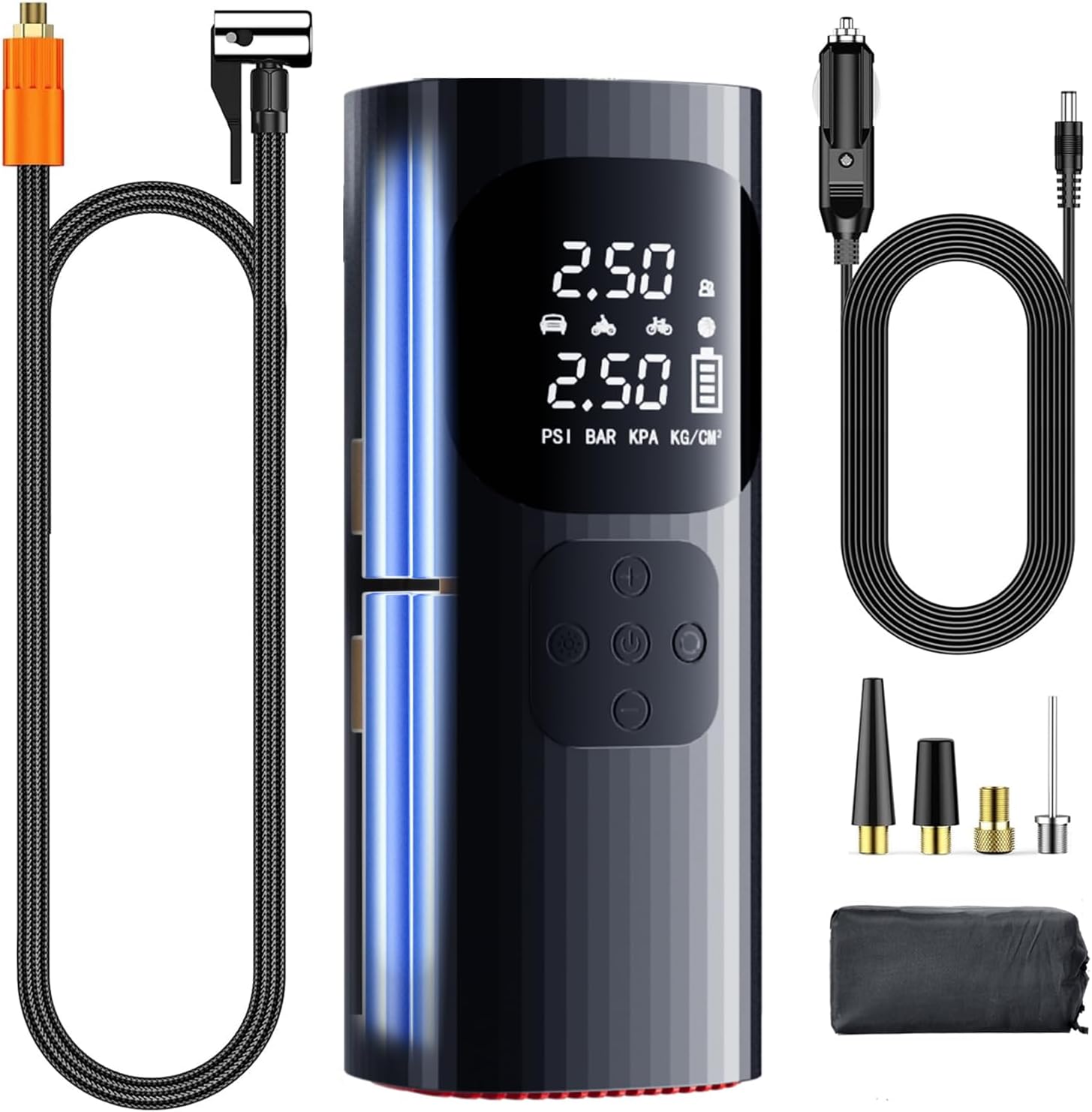 Tire Inflator Portable Air Compressor - 150 PSI Tire Inflator with Dual Power, 5 Preset Modes for Car/Mrcycle/Bicycle/Balls