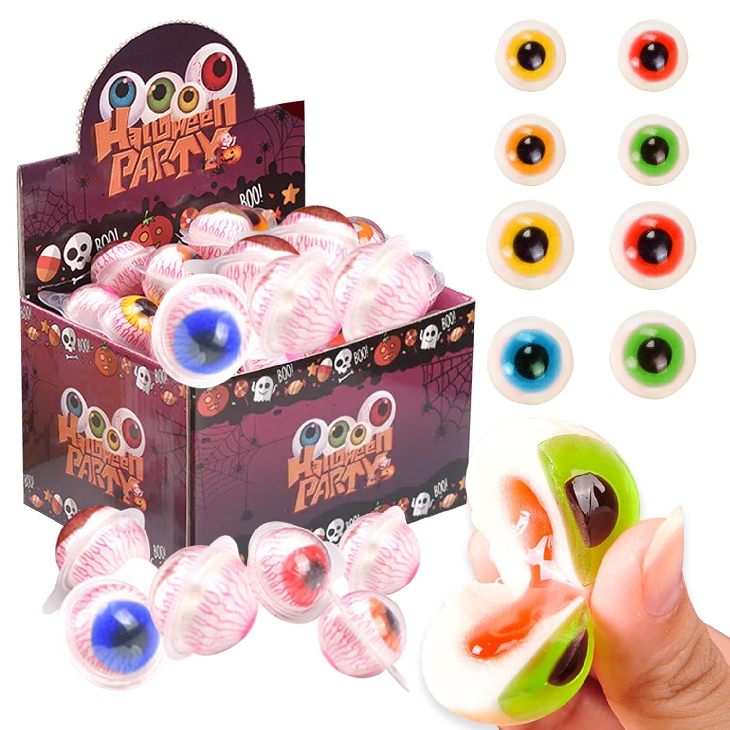 KWOLYKIM Gummy Eyeball Candy, Big Size 3D Eyeballs Shaped Gummies Candy with Filling for Trick or Treat Individually Wrapped Perfect for Halloween Parties Gift 19.04oz (18g*30pcs)