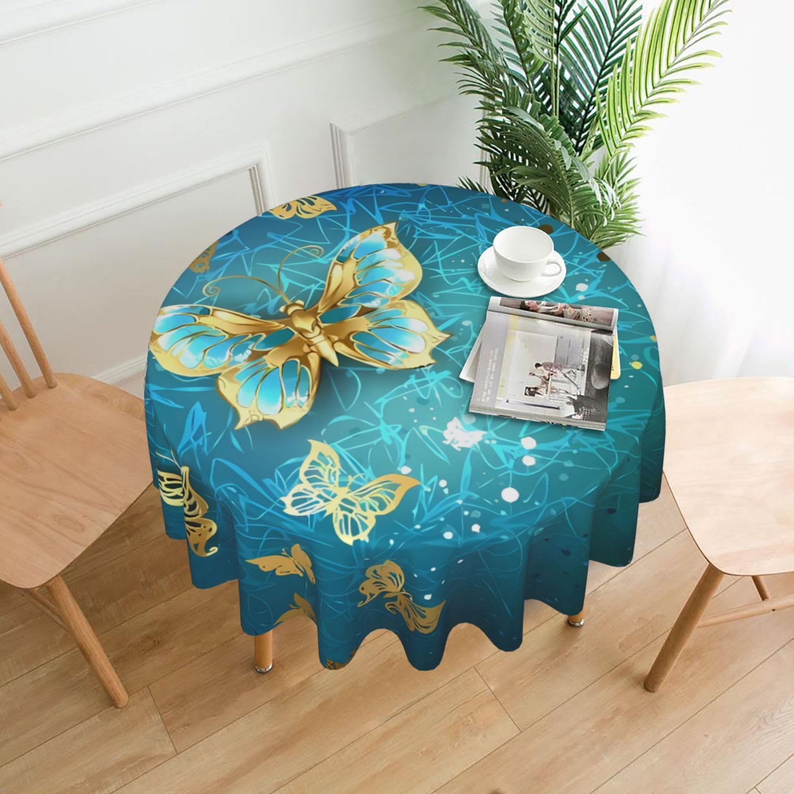 WHJSHOP Butterfly Prints Round Table Throw 60 Inch – Waterproof Table Cover for Dining, Coffee Tables, Parties & More - Soft, Wrinkle-Resistant Table Layer