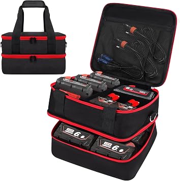 Battery Storage Case for Milwaukee M12 M18 18V 20V Battery and Charger, Tool Batteries Pack Container Carrier Box Hard Batteries Storage Box Holder, Tool Batteries Carrying Box Bag Only