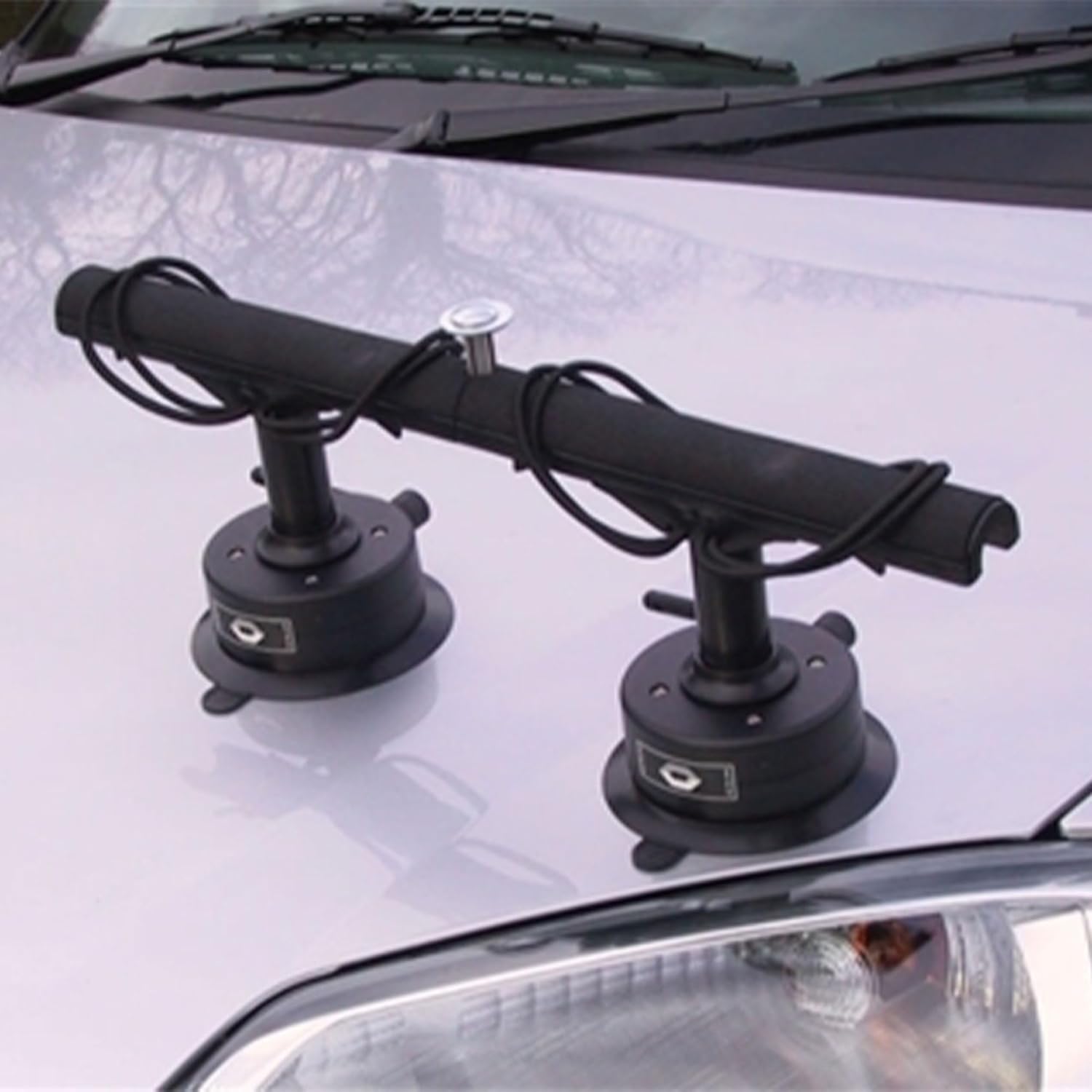 Pro Standard Vacuum Base T-Bar Design Rod Rack Holds Up To 8 Rods with Wrap Around Cords Lifts Up To 176 Pounds, Black