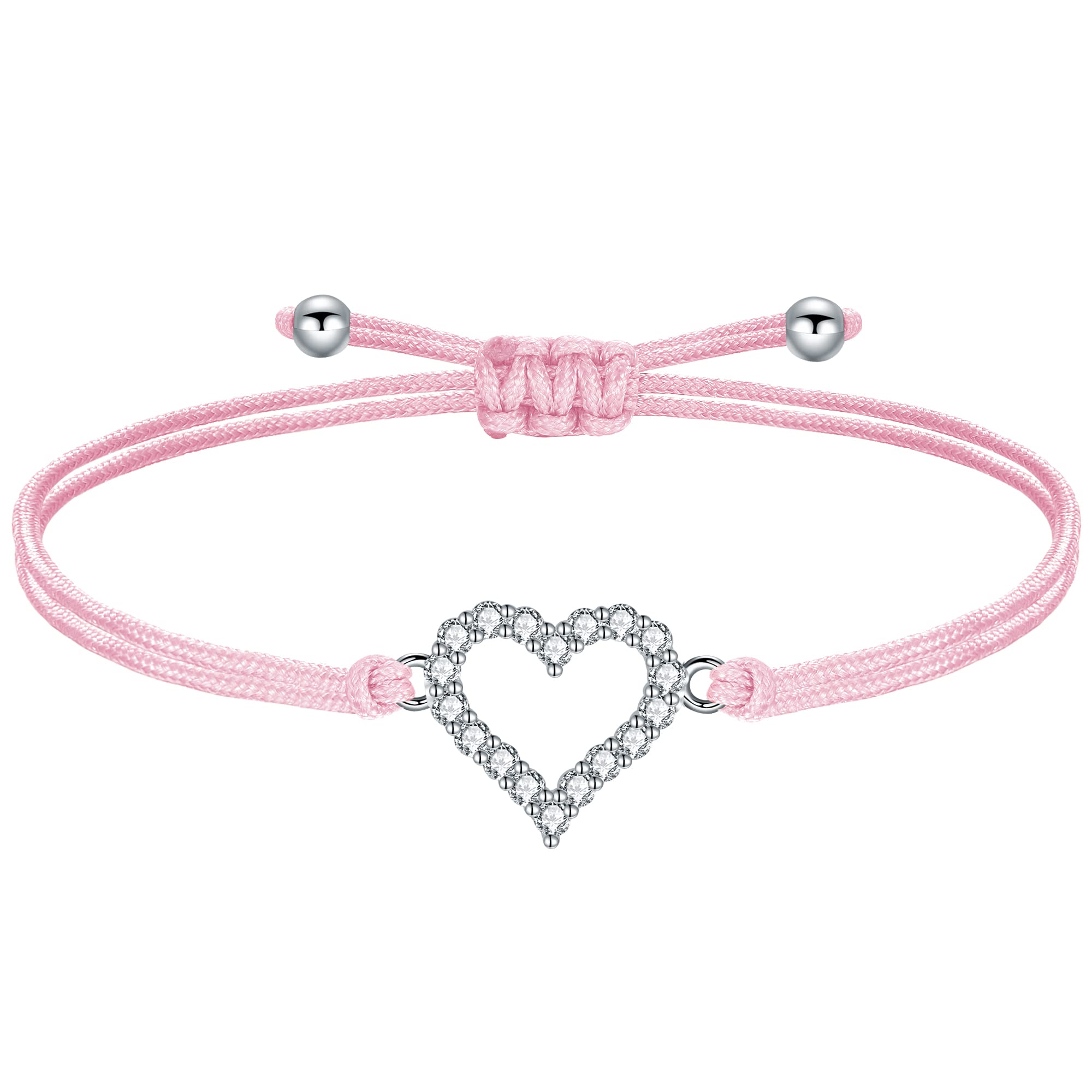 J.Endéar Pulsera Niña Corazón Plata de Ley 925 con Zircón Filigrana Multicolor Hilo Joyería Hecha a Mano, Regalo para Cumpleaños Comunión de Navidad